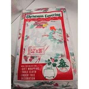 Vintage Lay-Cee's Christmas Covering , 52 "x 90", Bells Poinsettias Tablecloth